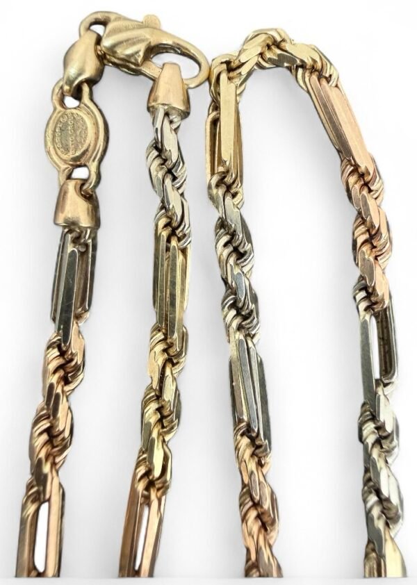Collar de Oro 14K Italy Figarope Torsal Tipo Fígaro 3x1 3 Tonos