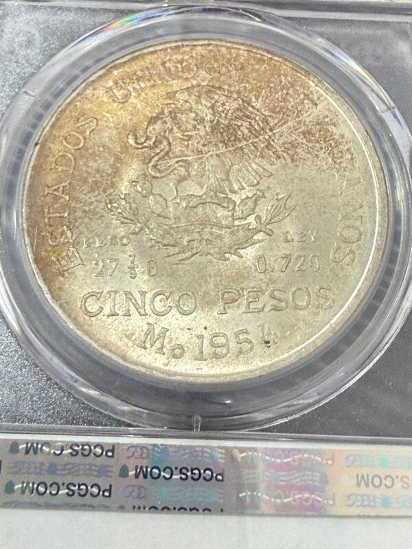 $5 Pesos 1954 Hidalgo Laurel PCGS MS66 🔝 Top Pop 🥇 1/30000 - Image 4