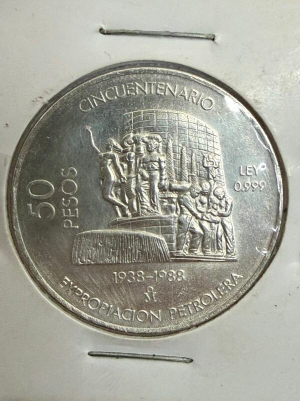 50 Pesos Plata .999 Cincuentenario Expropiación Petrolera 1938-1988 - Image 5