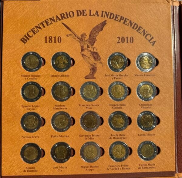 Colección Completa 5 Pesos Independencia y Revolución 2010 UNC México