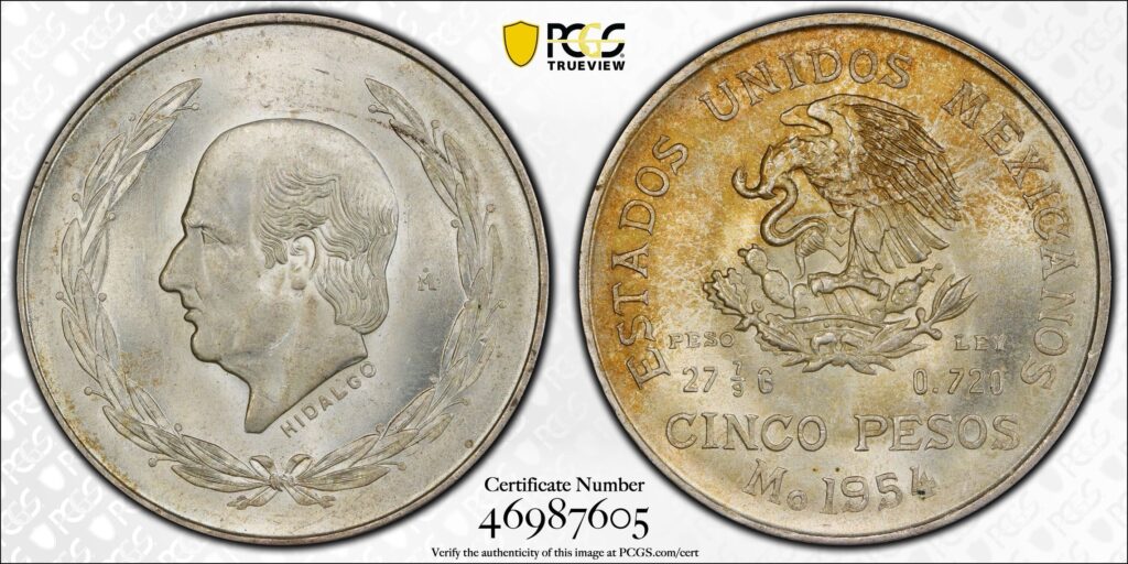 Inicio TodoPrecio.com 55 $5 Pesos 1954 Hidalgo Laurel PCGS MS66 Top Pop 🔝#1 1/30000