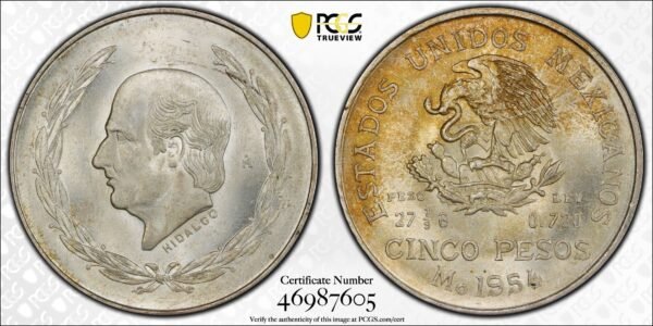 $5 Pesos 1954 Hidalgo Laurel PCGS MS66 🔝 Top Pop 🥇 1/30000