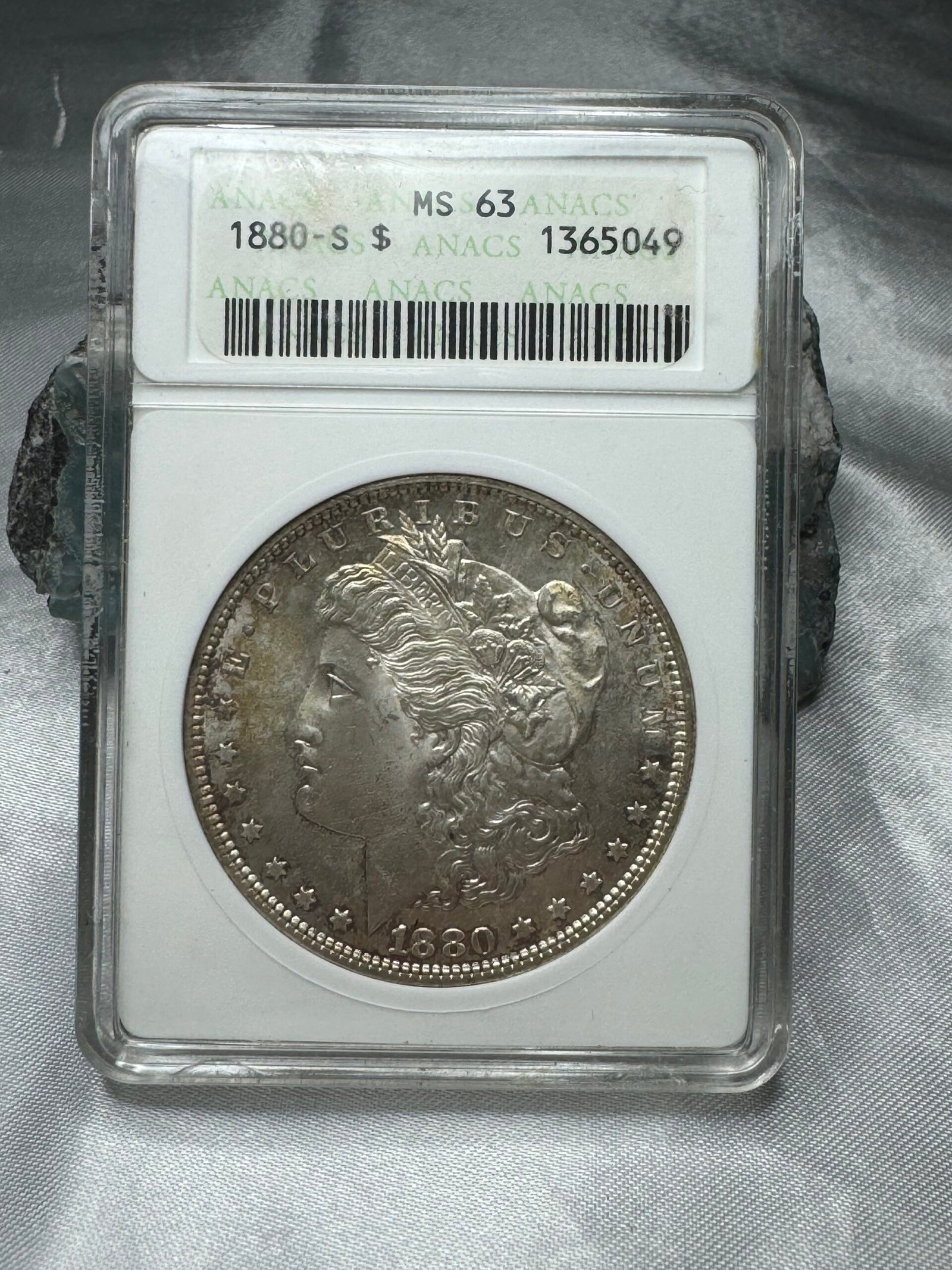 Dólar Morgan 1880-S MS63 ANACS Plata 90% Certificado 1 Dólar Morgan 1880-S MS63 ANACS Plata 90% Certificado