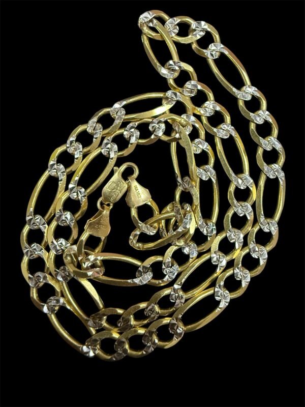 Cadena de Oro 14K Italy Tecnigold Tipo Figaro 3x1 Diamantado - Image 2