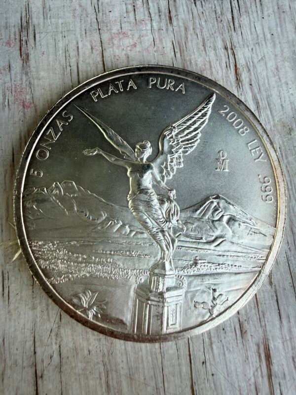 5 Onzas Libertad 2008 Plata Pura 999 Mo. Ángel  de la Victoria - Image 2
