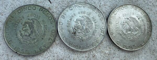 Colección Completa 5 Pesos Hidalgo 1955-1957 Plata 0.720 Mo. - Image 2