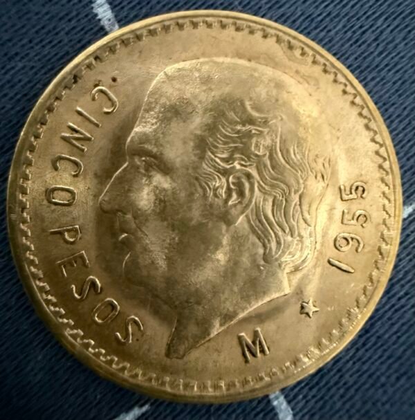 5 Pesos Hidalgo 1955 Oro Ley .900 Mo. - Image 3