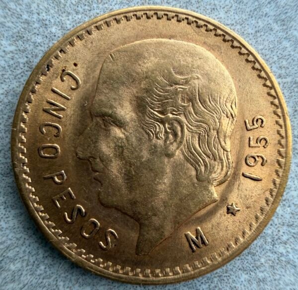 5 Pesos Hidalgo 1955 Oro Ley .900 Mo.