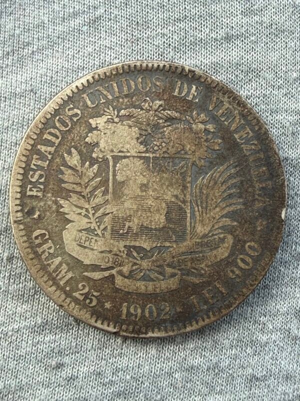 5 Bolívares 1902 Plata Ley 0.900 | Venezuela - Image 2