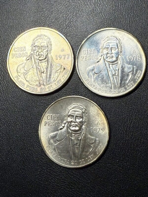 Colección Completa 100 Pesos Morelos Plata 1977, 1978 y 1979 - Image 3
