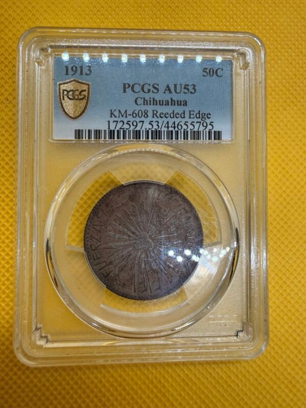 50 Centavos Parral 1913 PCGS AU53 Plata Chihuahua | Revolución Mexicana - Image 2