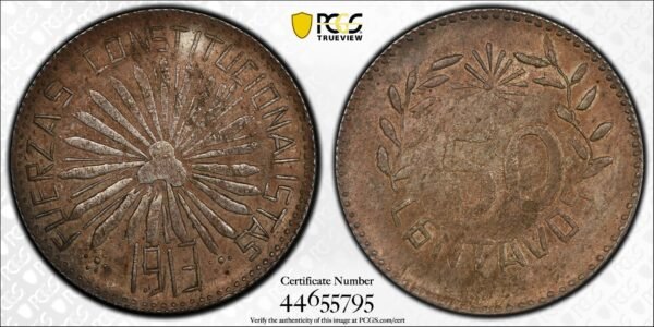 50 Centavos Parral 1913 PCGS AU53 Plata Chihuahua | Revolución Mexicana