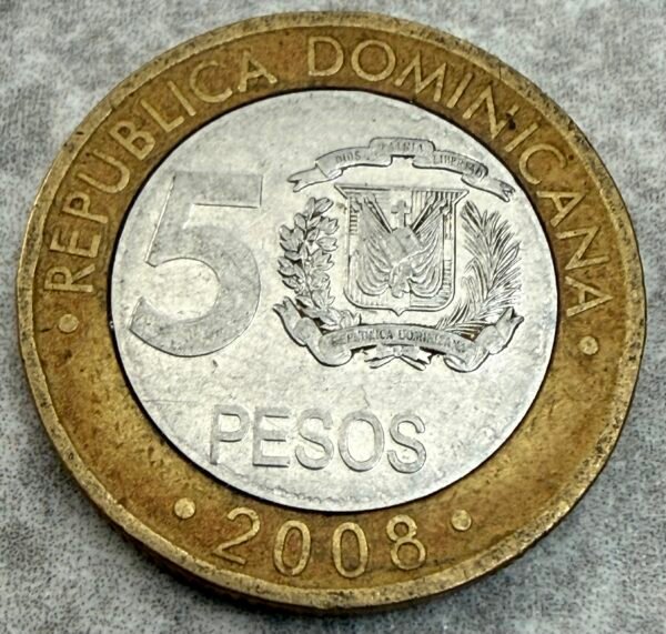 5 Pesos Dominicanos 2008 | Moneda República Dominicana