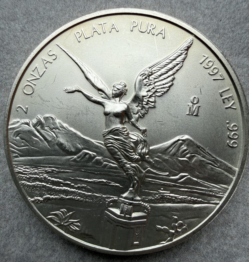 Inicio TodoPrecio.com 43 2 Onzas Libertad 1997 Plata Pura .999 Satín Mo. | México