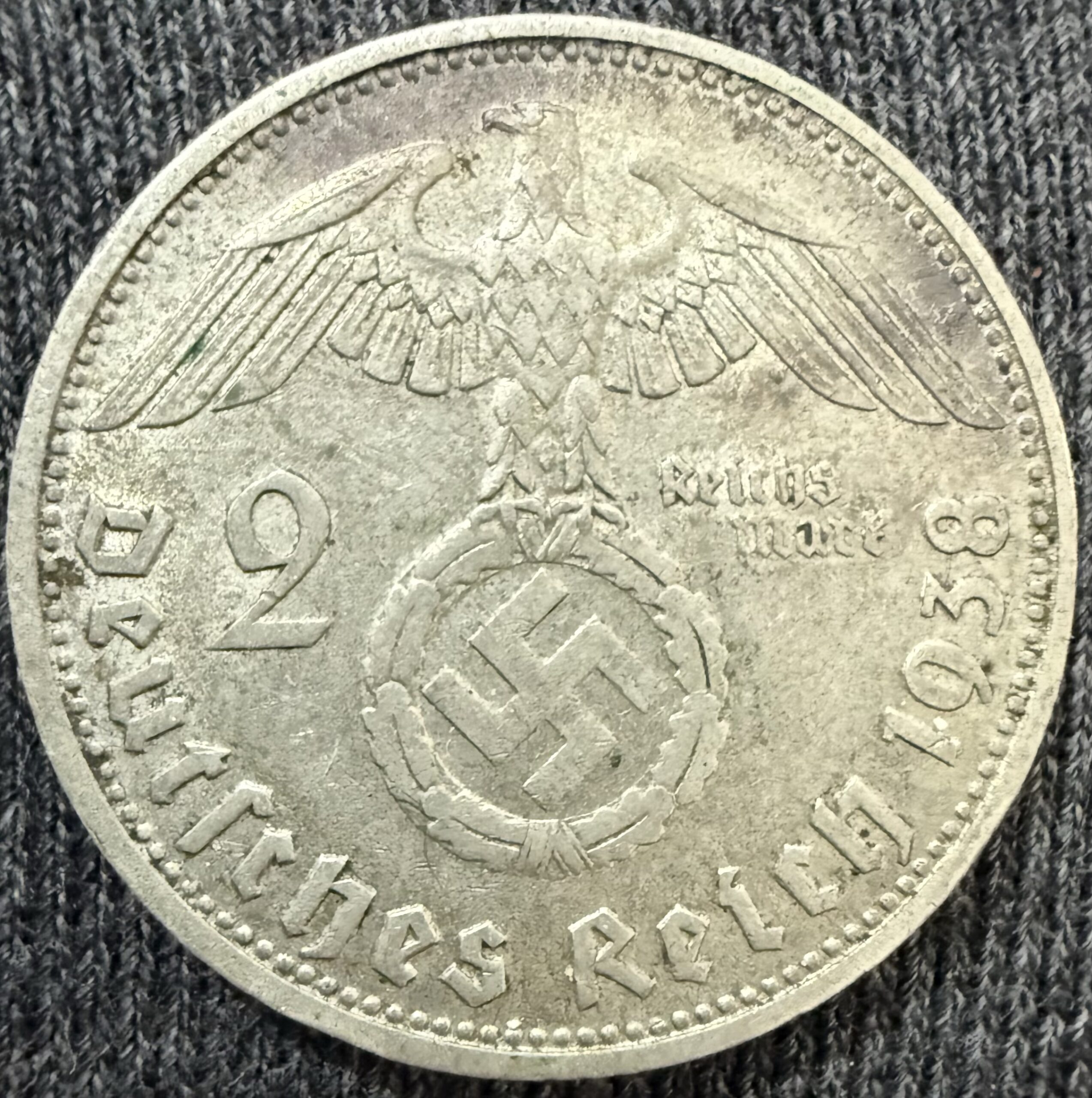卐 2 Reichsmark 1938-D Tercer Reich Plata | Alemania Nazi 卐 1 img 7854