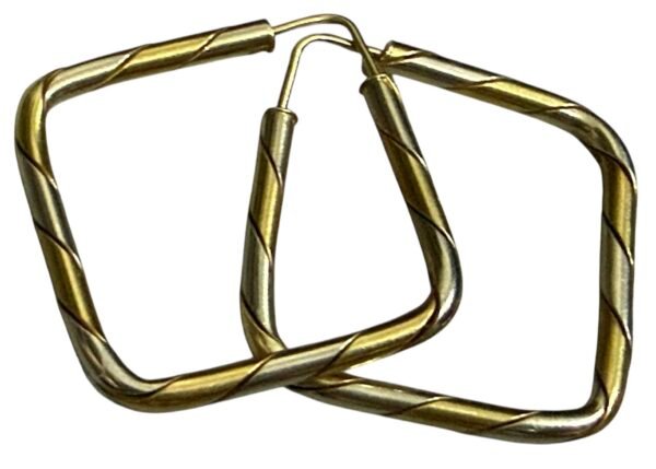 Arracadas cuadradas Oro amarillo y blanco 14k Italy - Image 3