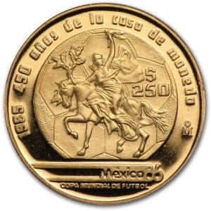 $250 Pesos Oro 1985 Mundial 86 - 450 años de la casa de moneda Caballito
