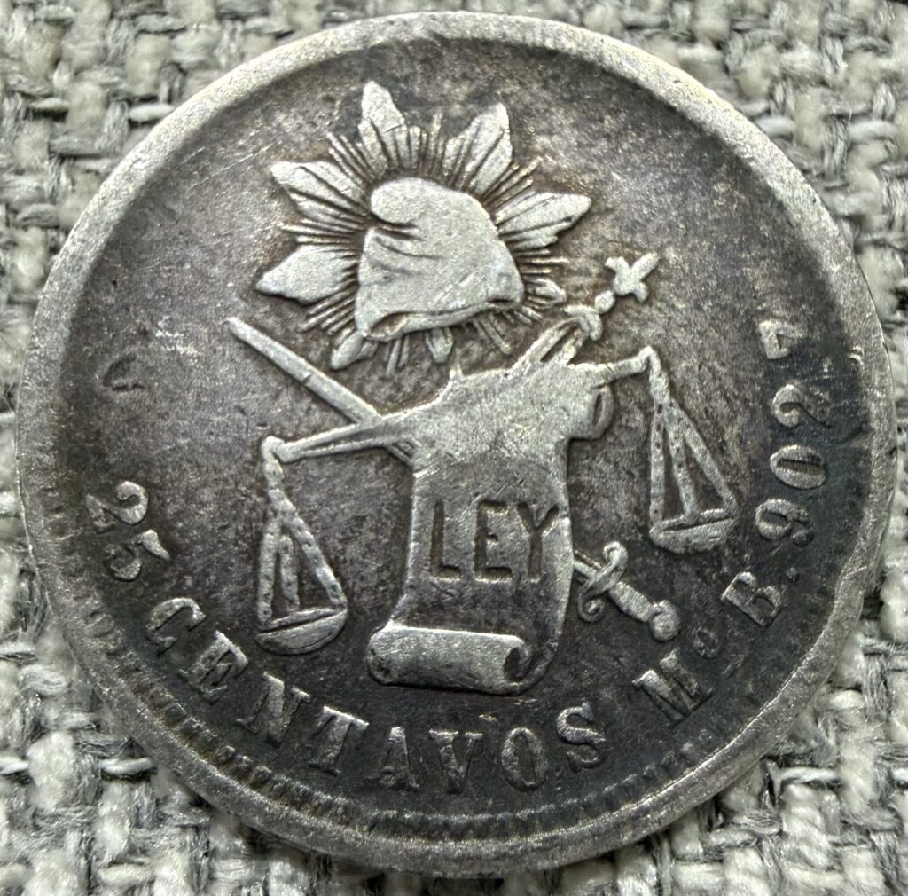 Inicio TodoPrecio.com 11 25 Centavos Balanza 1876/4 Plata 0.902,7 Mo. | Sobre fecha escasa