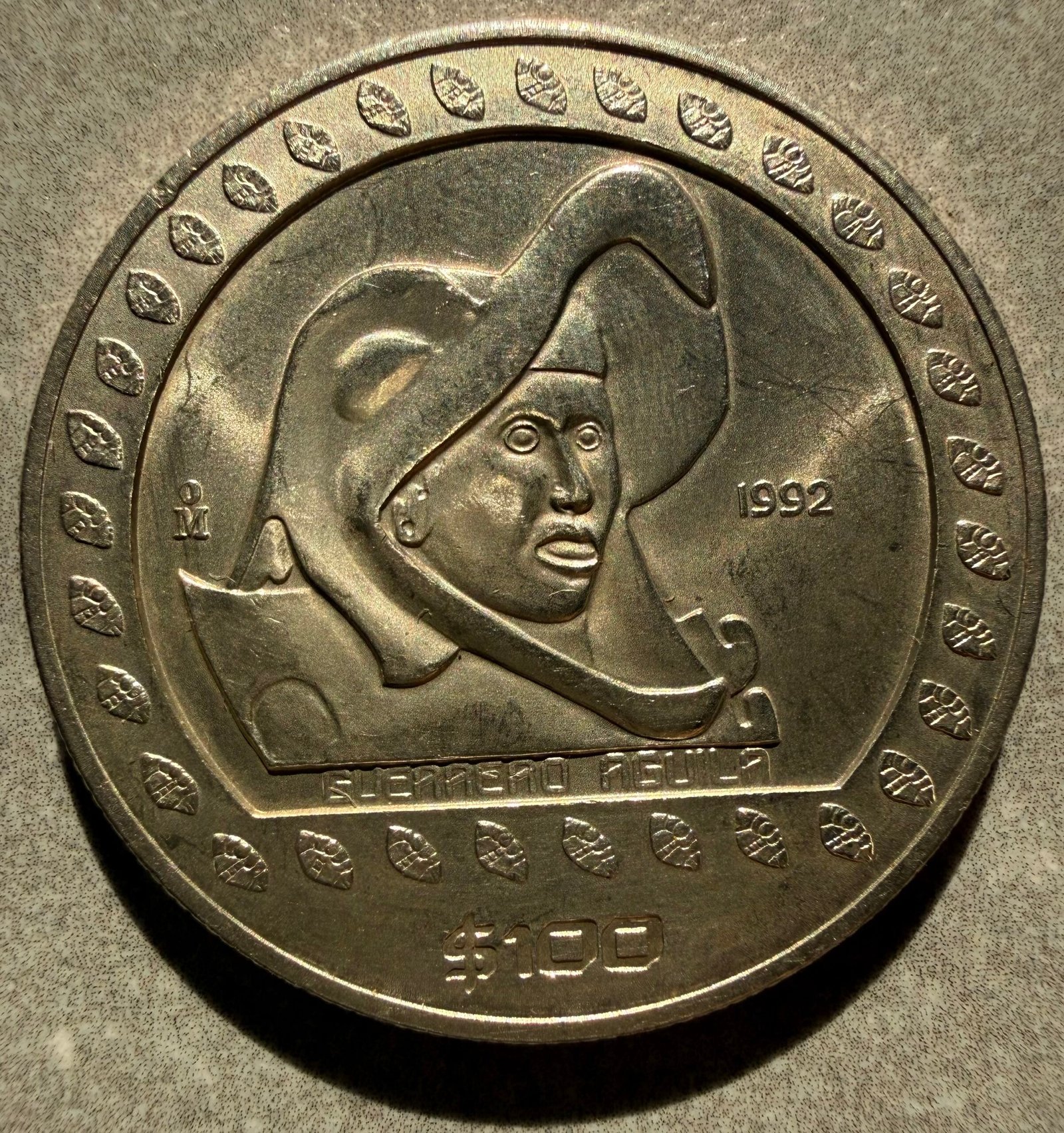 100 Pesos Guerrero Aguila 1992 Plata Pura 1 100 Pesos Guerrero Aguila 1992 Plata Pura