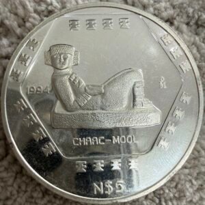 N$5 1994 Onza Proof Precolombina Chaac-Mool Plata Pura .999 1/3000