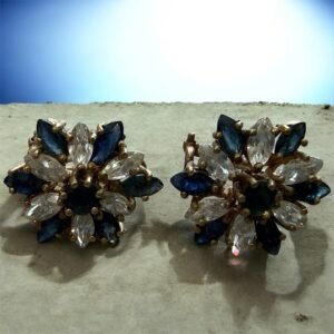 Aretes de Oro 14K | 5.1 gramos | Diseño Floral con Piedras Azul y Cristal