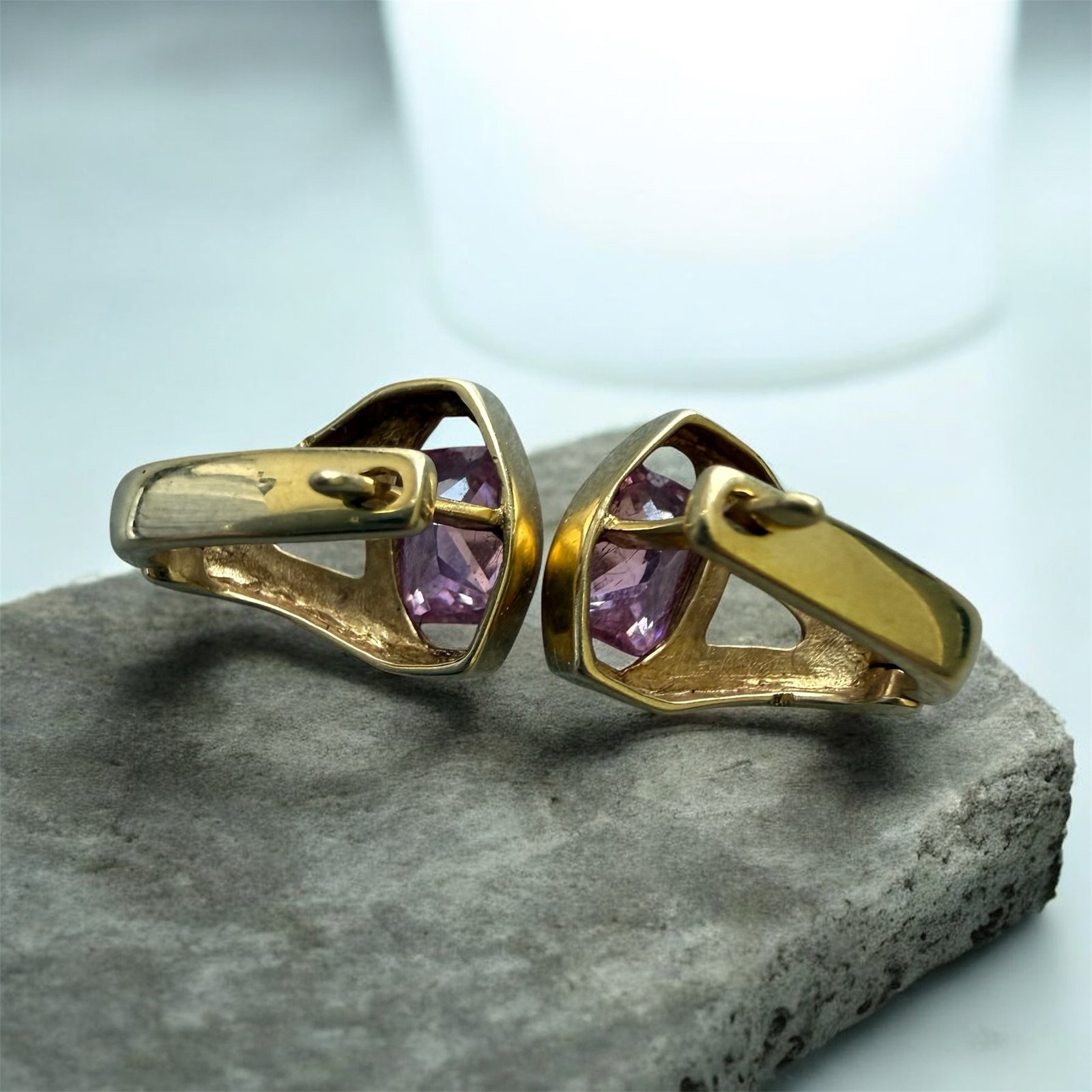 Aretes de Oro 14K con Cristal Rosa 2 Aretes de Oro 14K con Cristal Rosa - Image 2