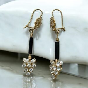 Aretes Oro 14K Cristales Caucho Diseño Elegante