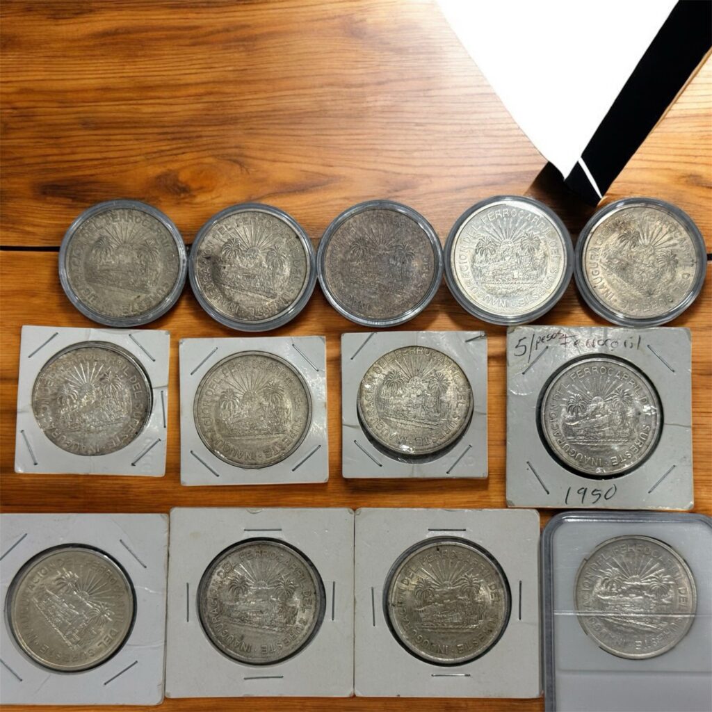 Inicio TodoPrecio.com 39 Lote 13 Monedas Auténticas de $5 Pesos 1950 Ferrocarril del Sureste Plata México