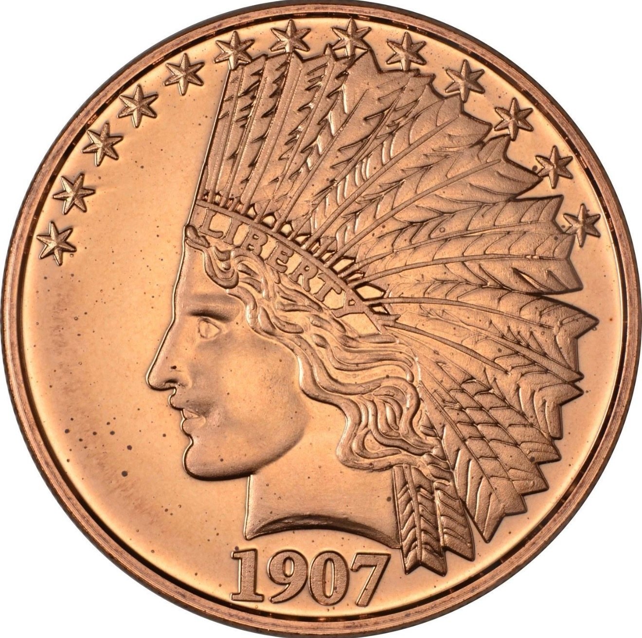 1 Oz Cobre 999 $10 Dólares Indian Head Princesa 1 1 Oz Cobre 999 $10 Dólares Indian Head Princesa