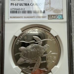 N$5 Tortuga Golfina Plata .999 Proof 1994 PCGS PR67 Mo.