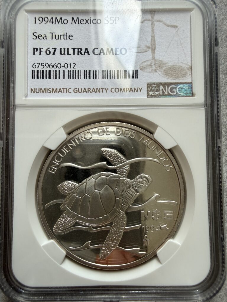 Inicio TodoPrecio.com 23 N$5 Tortuga Golfina Plata .999 Proof 1994 PCGS PR67 Mo.