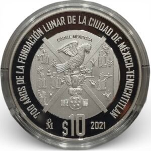 $10 Pesos De Plata 999 Proof 2021 700 Años Fundación Lunar Tenochtitlán Mo.