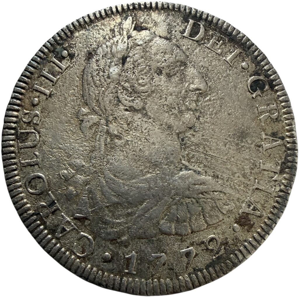 Inicio TodoPrecio.com 10 8 Reales Carolus lll 1772 Mo. | Error Ensayador FM Invertido