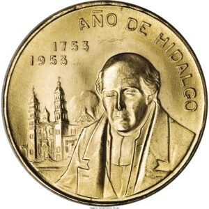 5 Pesos Año de Hidalgo 1753 - 1953 Capilla Plata .720