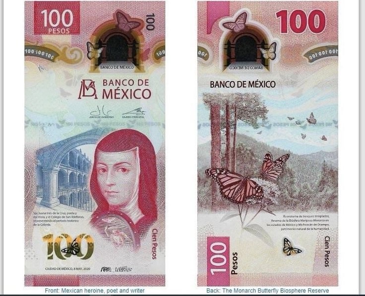$100 Pesos Sor Juana Mariposas Polímero México UNC | Premio Billete del Año 2020 1 $100 Pesos Sor Juana Mariposas Polímero México UNC | Premio Billete del Año 2020