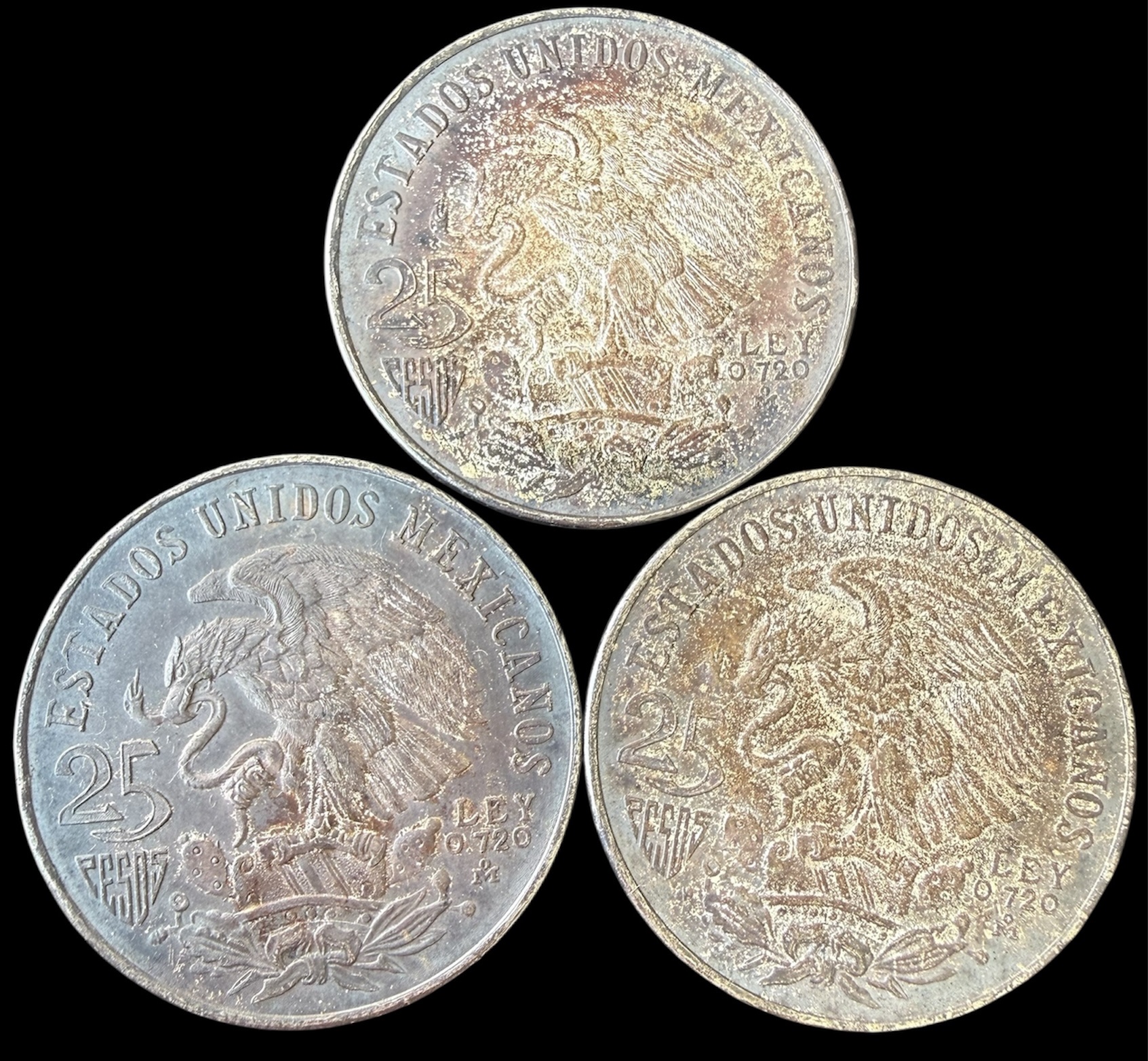 Lote 3 $25 Pesos 1968 Olímpicas Plata .720 Patina | Aros Bajos 2 photoroom 20260212 160647