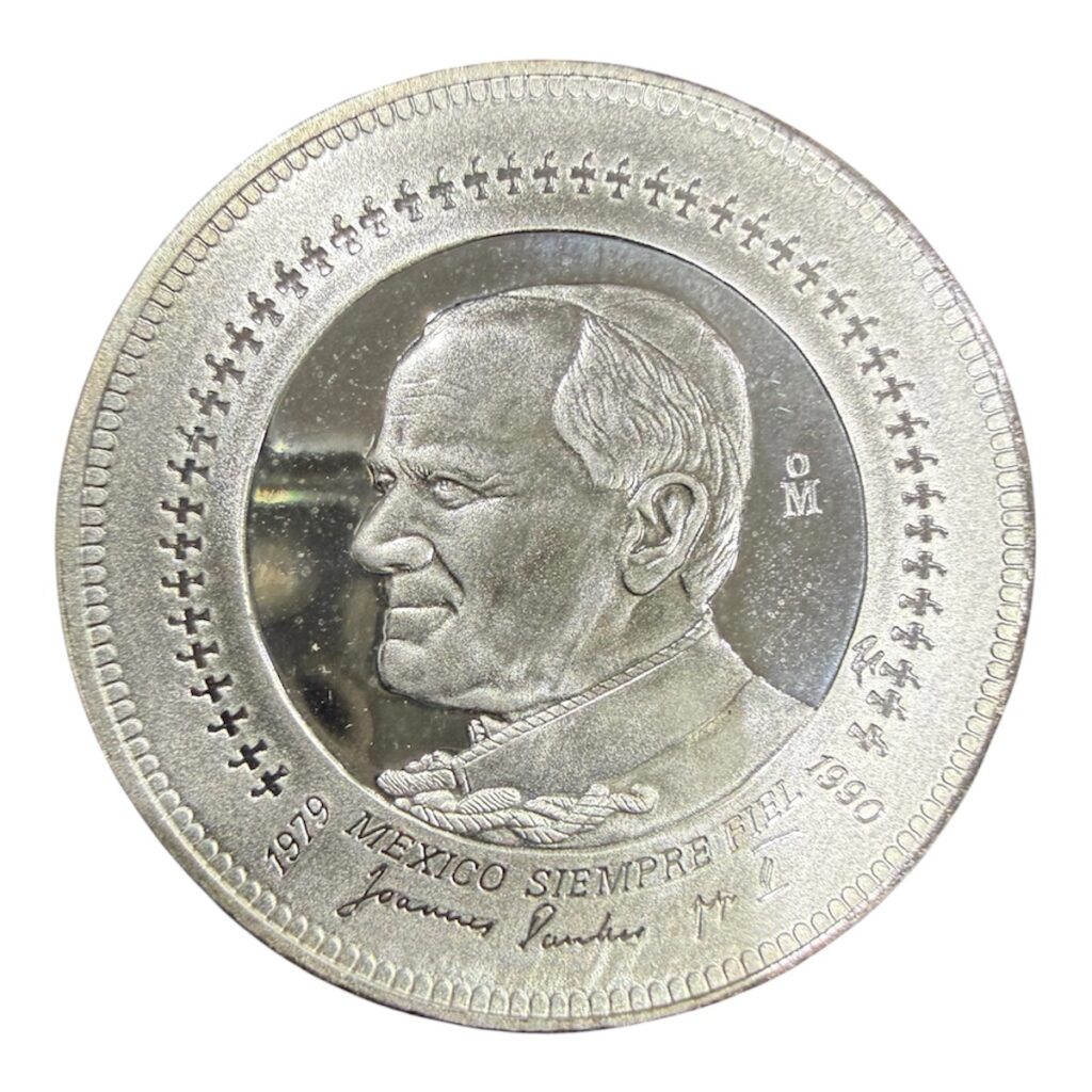 1 Oz. Plata Pura .999 1990 Juan Pablo ll Mo. Basílica de Guadalupe