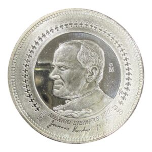 1 Oz. Plata Pura .999 1990 Juan Pablo ll Mo. Basílica de Guadalupe