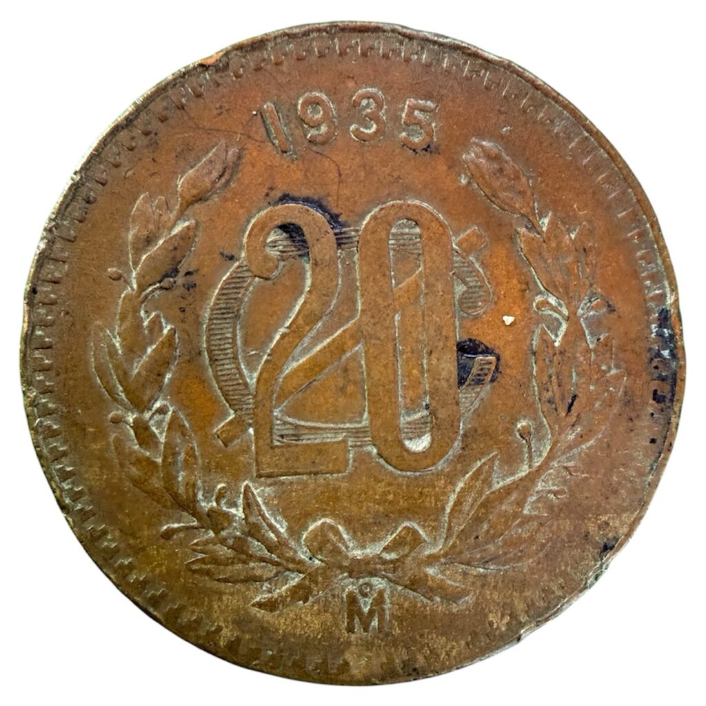 20 Centavos 1935 Mo México Cobre Moneda Antigua Oficial Rara