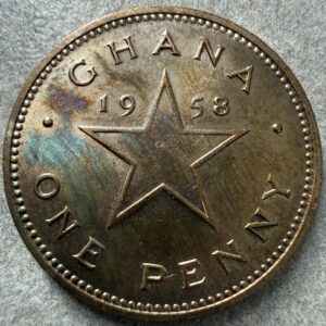 1 Penny 1958 Moneda de Bronce Histórica Africana | Ghana