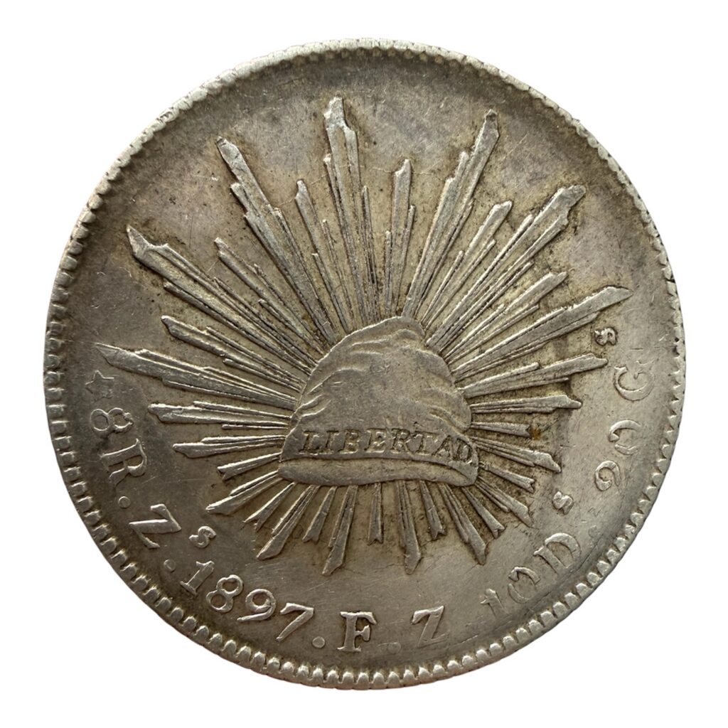 Inicio TodoPrecio.com 32 8 Reales 1897 Zacatecas F.S. Mo. Plata .903 27.07gr