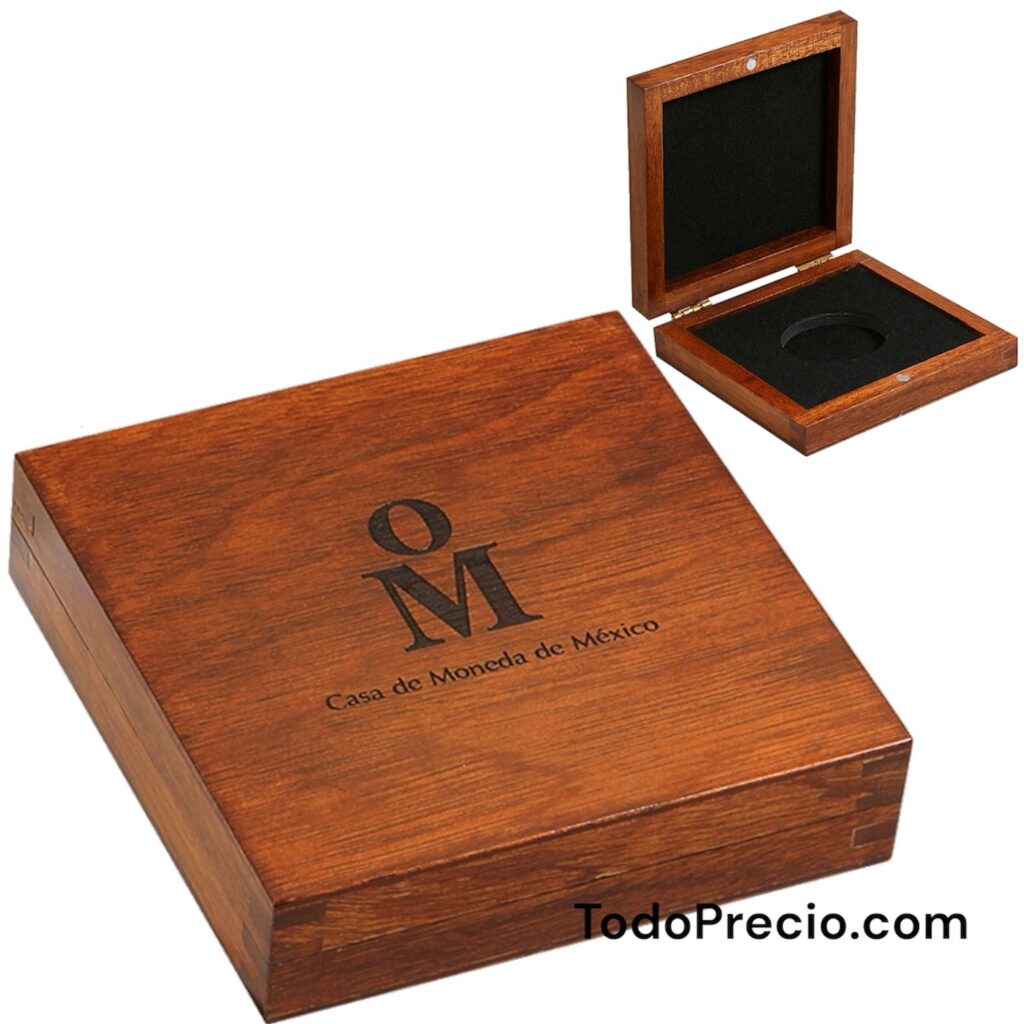 Estuche Cuadrado de madera para cápsula de 65 mm Mo. Casa de Moneda de México