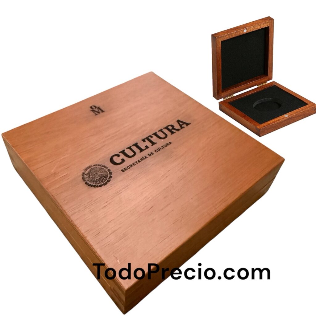 Estuche Cuadrado de madera para cápsula de 65 mm Mo. Secretaría de Cultura Mx