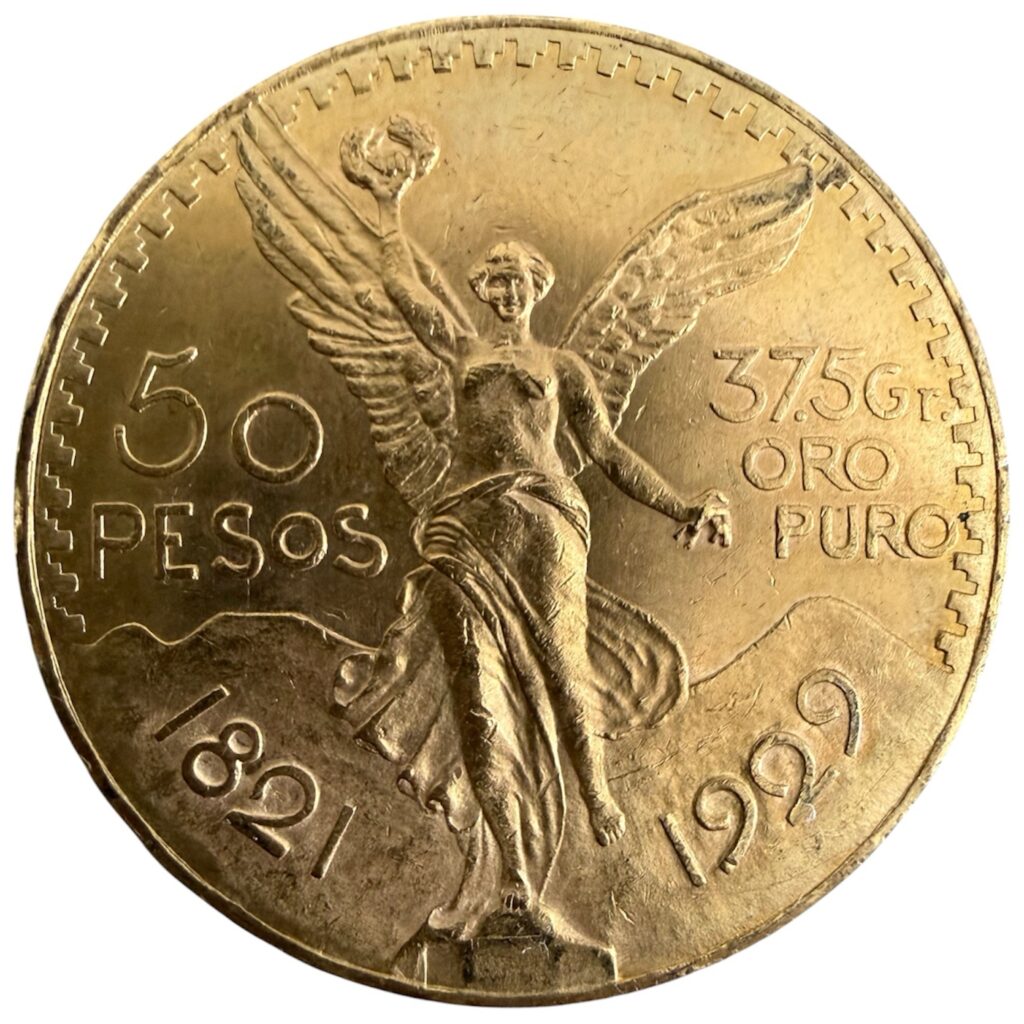 Moneda 50 Pesos Centenario de Oro 1929 México Histórico y Oro