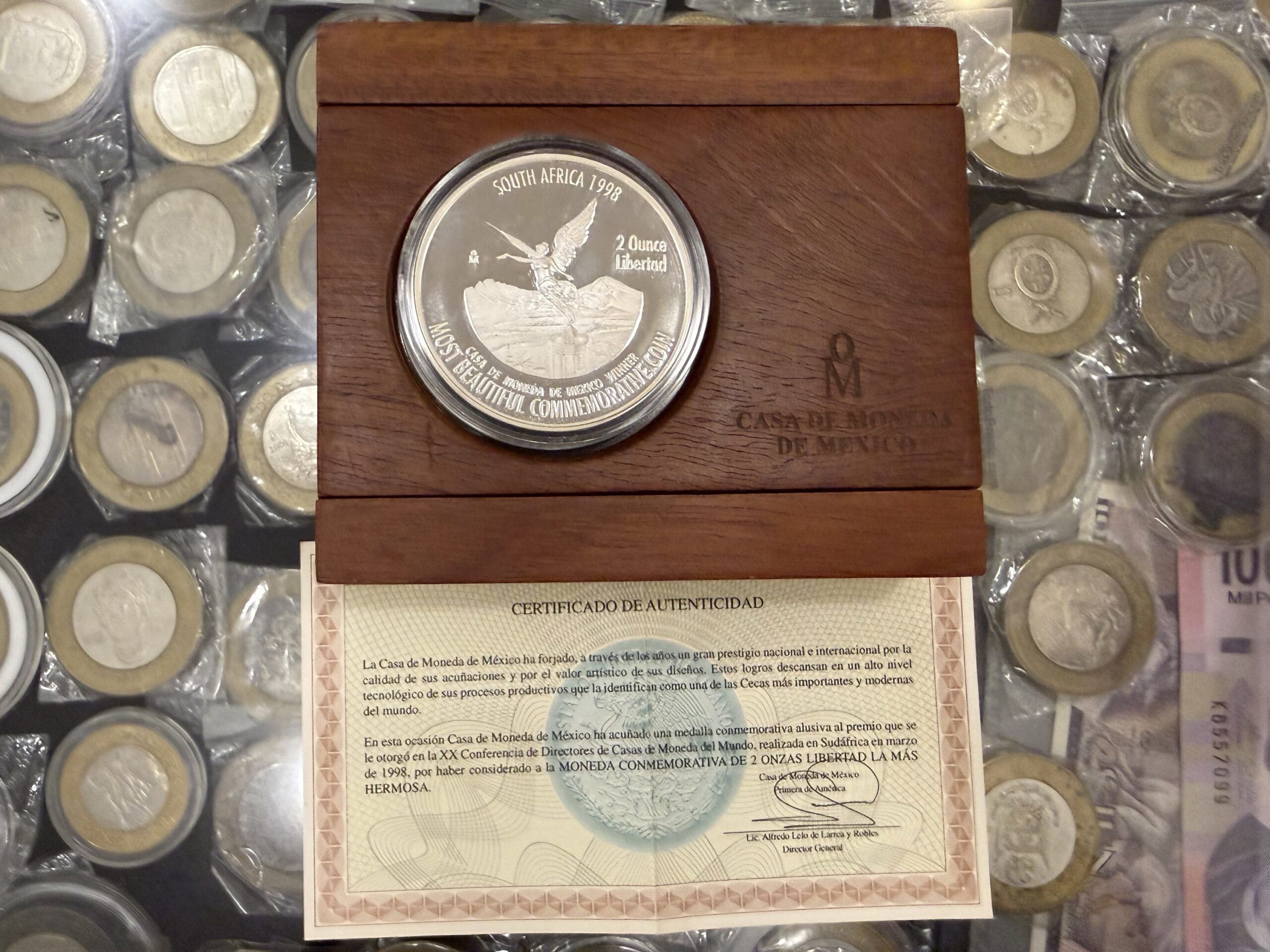 2 Onzas Plata Libertad 1998 South Africa Premio Mundial Mo. 1 2 Onzas Plata Libertad 1998 South Africa Premio Mundial Mo.