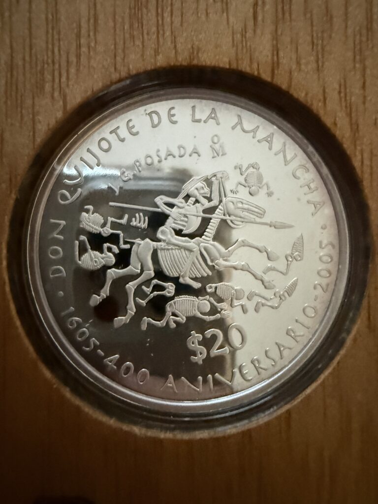20 Pesos 2007 2 Oz Plata Pura Don Quijote 400 Aniversario Mo.