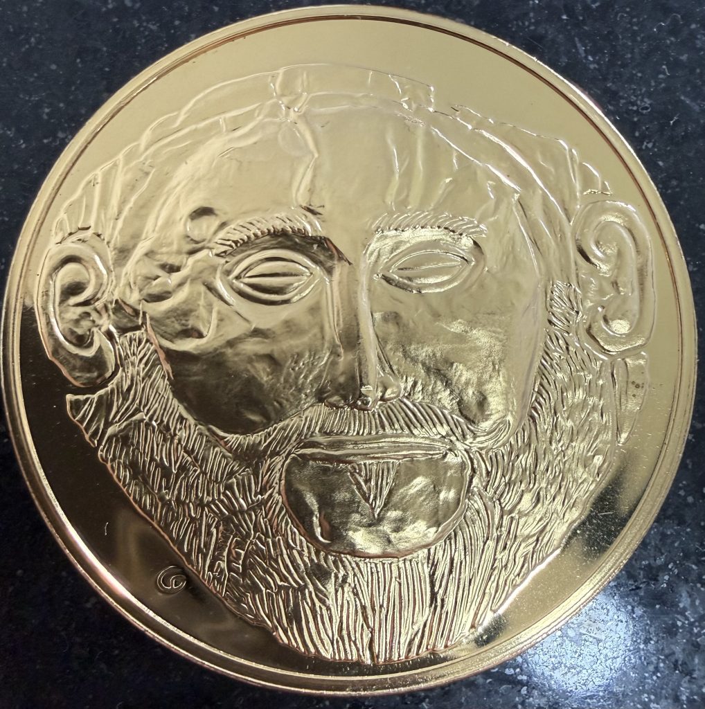 Medalla Máscara de Agamenón Franklin Mint Bronce Oro 24K