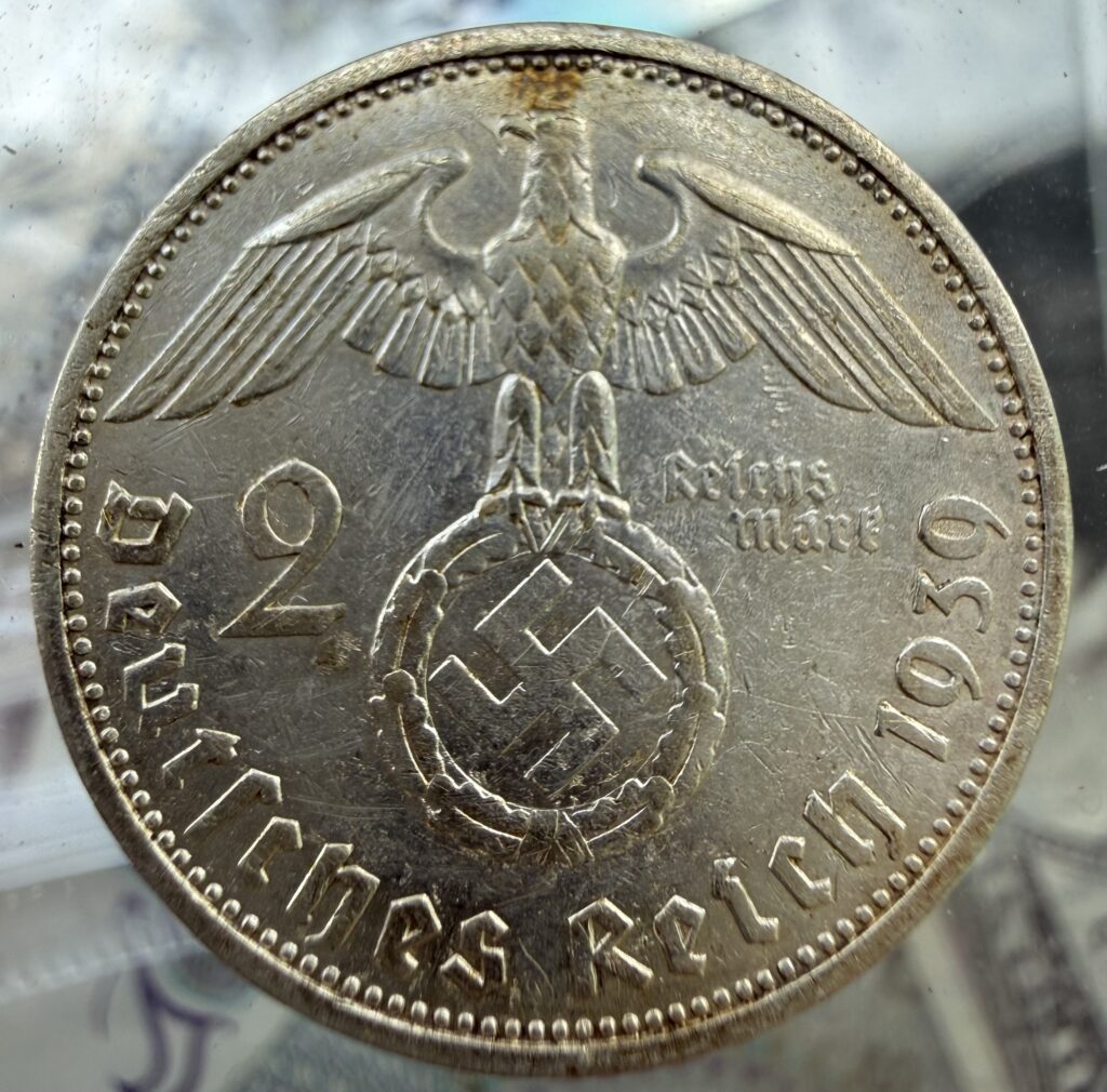 2 Reichsmark 1939-A Plata Alemania Tercer Reich Moneda Nazi 卐