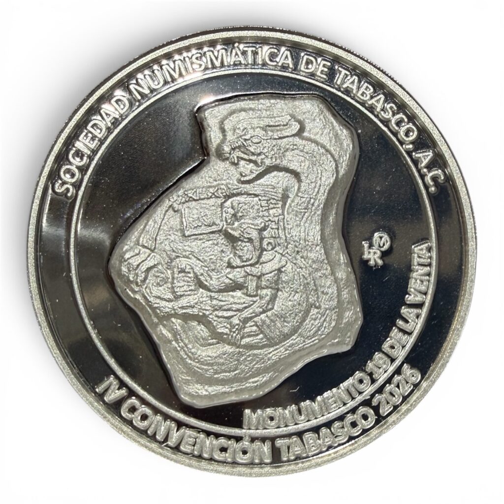 Medalla 4ta Convención Numismatica de Tabasco Plata y Cobre .999 Año 2026 Precolombina INAH 1/30