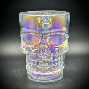 Tarro de Cristal Calavera Iridiscente 500 ml con Asa | Vaso 3D Holográfico Rainbow para Cerveza, Whisky y Cócteles